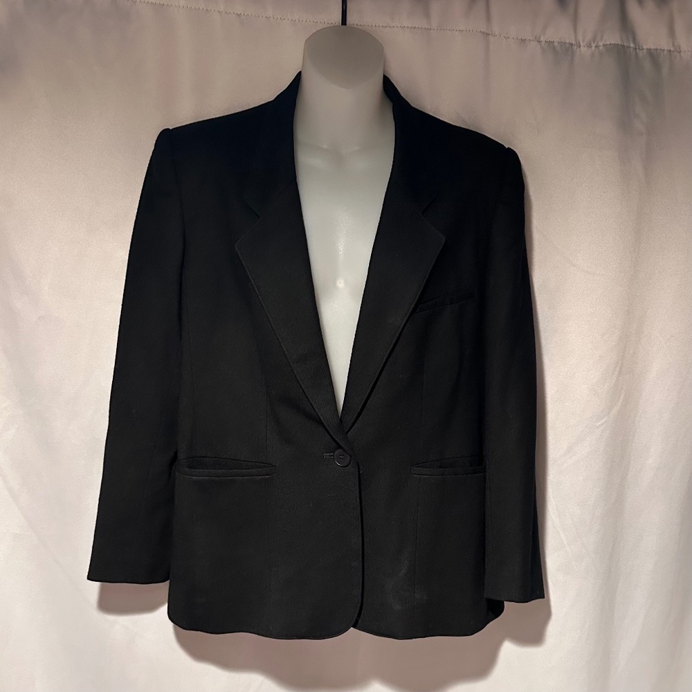 Vintage 100% Wool Womens Black Single Breasted Blazer Size 6 Made in USA